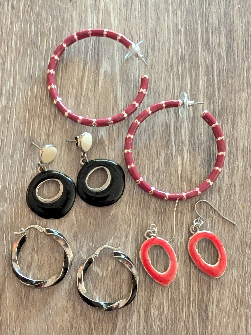 Lot Of 4 Pairs Of Silver Tone And Enamel Pierced Earrings